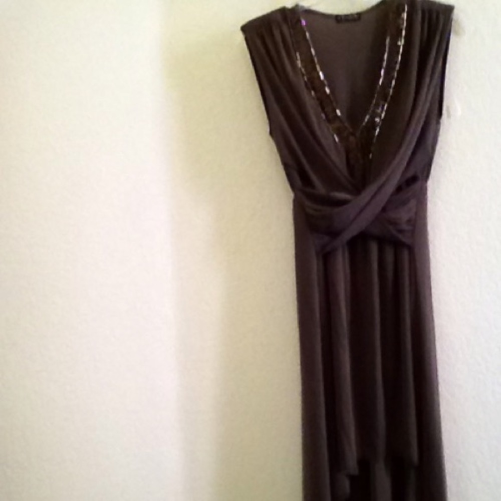 Venus brown beaded front v neck dress